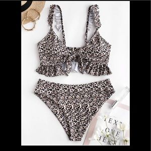 NWT - ZAFUL Leopard Ruffle Tie Tankini